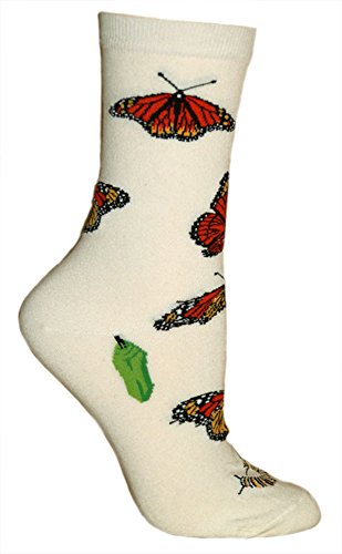 Monarch Butterflies Tan Ultra Lightweight Cotton Crew Socks - Made in USA