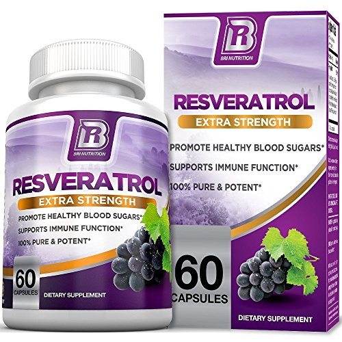 BRI Resveratrol - 1200mg Maximum Strength Natural Antioxidant Supplement for Longevity; Premium, Ultra Pure Veggie Caps Promote Healthy Heart and Brain Function and Immune System Health (60 Capsules)