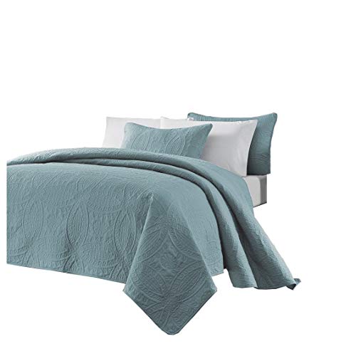 Book Cover Chezmoi Collection Austin 3-Piece Oversized Bedspread Coverlet Set (Queen, Spa Blue)