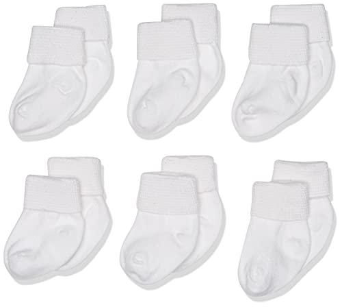 Book Cover Jefferies Socks Unisex-Baby Newborn Turn Cuff Bootie 6 Pair Pack, White, Newborn