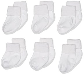 Jefferies Socks Unisex-Baby Newborn Turn Cuff Bootie 6 Pair Pack, White, Newborn