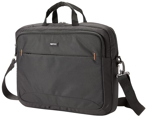 Amazon Basics Laptop Shoulder Bag with Compartments, 17.3-inch, Black, Large Capacity, Fits Dell, HP, ASUS, Lenovo, MacBook Pro and more