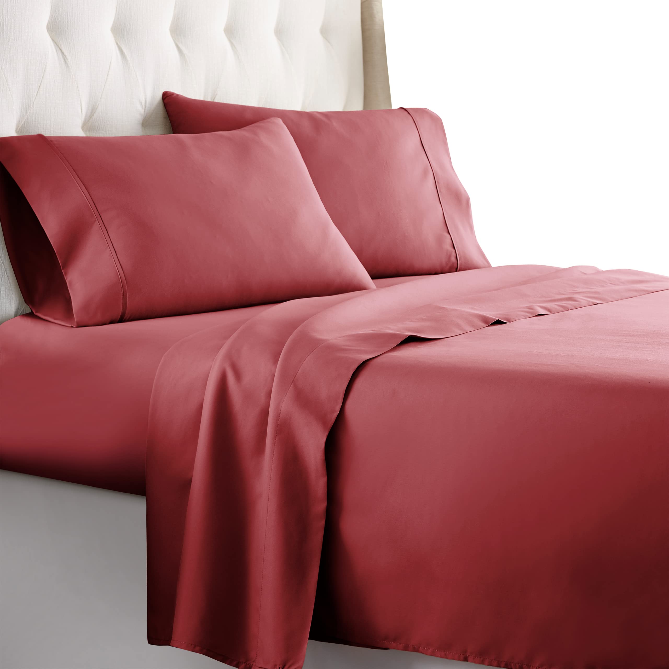 Book Cover HC COLLECTION Queen Bed Sheets Set - Hotel Luxury, Lightweight, Soft Cooling Bedding & Pillowcase Set w/16 Deep Pockets - Wrinkle & Shrink Resistant - Burgundy, Eco-Friendly Queen Size 4 pc Sheet Set Burgundy Queen
