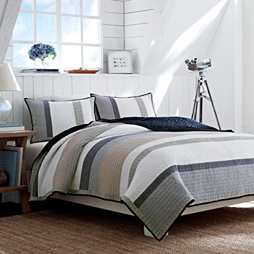 Book Cover Nautica Home - Tideway Collection - Quilt - 100% Cotton, Reversible, All Season Bedding, Pre-Washed for Added Softness, Twin, Tan/Grey
