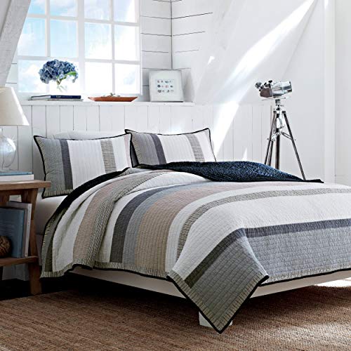 Book Cover Nautica Home - Tideway Collection - Quilt - 100% Cotton, Reversible, All Season Bedding, Pre-Washed for Added Softness, Queen, Tan/Grey