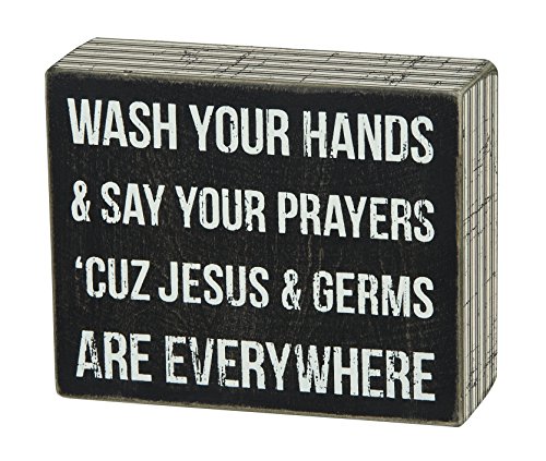 Book Cover Primitives by Kathy Pinstripe Trimmed Box Sign, 4-Inch by 5-Inch, Jesus & Germs