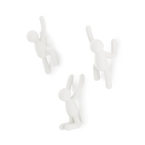 Umbra Buddy Wall Hooks â€“ Decorative Wall Mounted Coat Hooks for Hanging Coats, Scarves, Bags, Purses, Backpacks, Towels and More, Set of 3, White