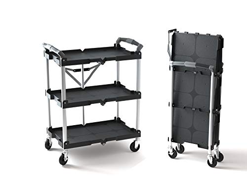 Book Cover Olympia Tools 85-188 Pack-N-Roll Folding Collapsible Service Cart, Black, 50 Lb. Load Capacity per Shelf