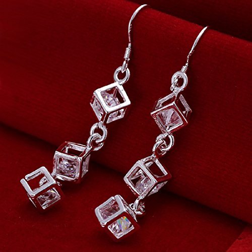 NYKKOLA 18K White Gold Plated Crystal Rhinestone Square Drop Earrings