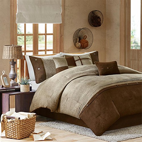 Book Cover Madison Park Boone Cal King Size Bed Comforter Set Bed in A Bag - Brown, Textured Print - 7 Pieces Bedding Sets - Micro Suede Bedroom Comforters