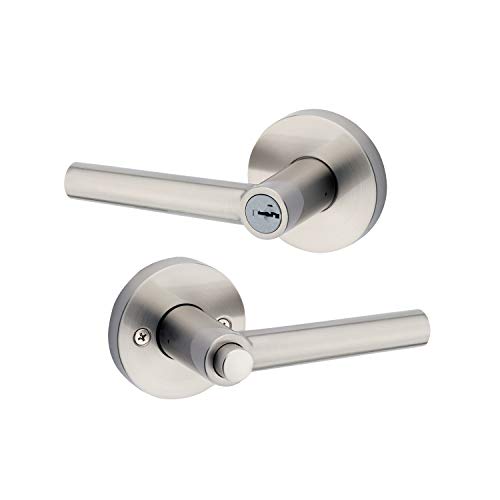 Kwikset 91560-004 Milan Round Keyed Entry Lever Featuring SmartKey in Satin Nickel