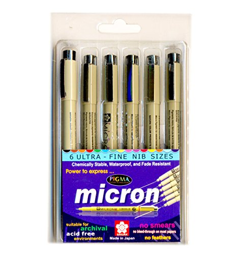 Sakura Pigma Micron Pens (Multi-Size Set, 6-Count Black, Sizes 005, 01, 02, 03, 05, 06)
