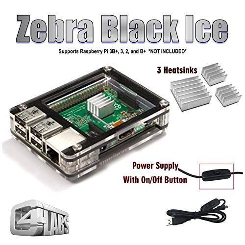 Book Cover C4Labs Zebra Case - Raspberry Pi 3B+, 3, 2, 2B and B+ (Black Ice) Heat Sinks and Power Supply Included