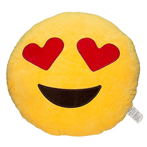 Book Cover EvZ 32cm Emoji Smiley Emoticon Yellow Round Cushion Stuffed Plush Soft Pillow (Heart Eyes)