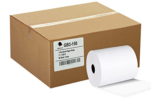 (50) Gorilla Supply 3 x 150 1-Ply Bond Receipt Paper Rolls, Kitchen Printer Paper, Pos Cash Register REQ Ribbon Erc30/34/38 Star SP700 TMU200 SRP275, BPA Free, 50 rolls
