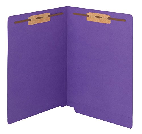 Smead WaterShed/CutLess End Tab Fastener File Folder, Reinforced Straight-Cut Tab, 2 Fasteners, Letter Size, Purple, 50 per Box (25550)