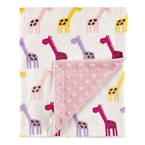 Book Cover Hudson Baby Unisex Baby Plush Mink Blanket with Dotted Mink Back, Pink Giraffe, 30x40 inches