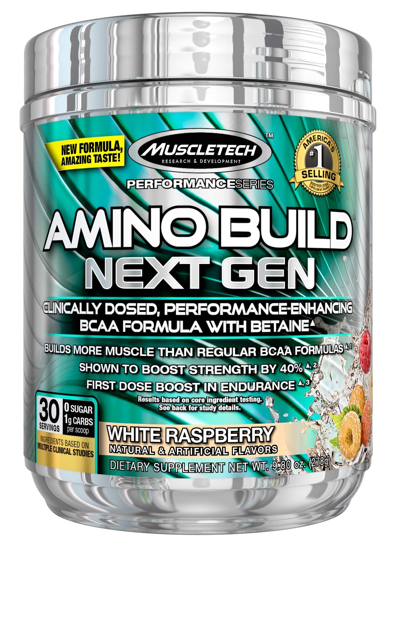BCAA Amino Acids + Electrolyte Powder | MuscleTech Amino Build | 7g of BCAAs + Electrolytes | Support Muscle Recovery, Build Lean Muscle & Boost Endurance | White Raspberry (30 Servings)