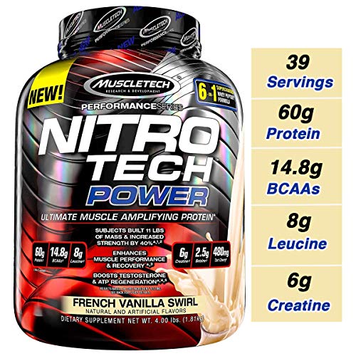Book Cover MuscleTech Nitro Tech Power Whey Protein Powder Musclebuilding Formula, French Vanilla Swirl, 4 Pounds