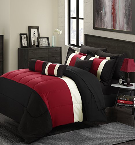 Book Cover Chic Home Serenity 10 Piece Comforter Set, Queen, Red