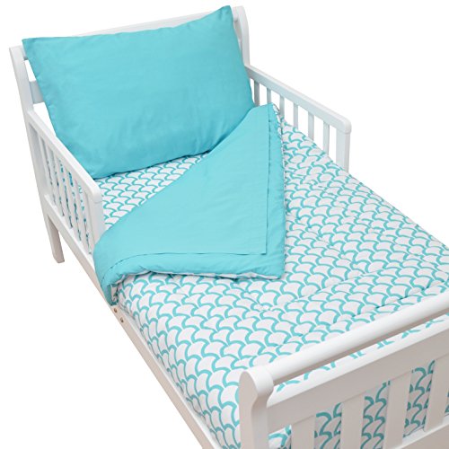 Book Cover American Baby Company 100% Cotton Percale 4-Piece Toddler Bedding Set, Aqua Sea Wave, for Boys and Girls