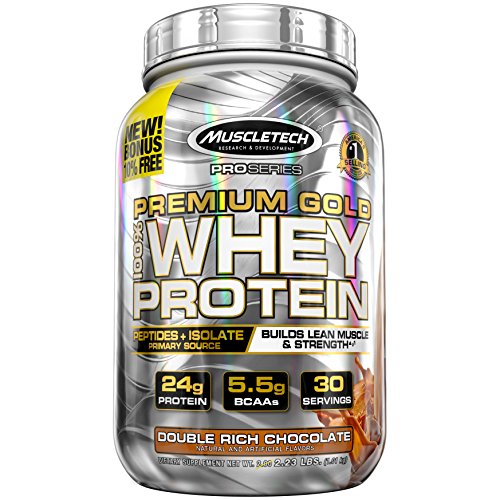 MuscleTech Premium Gold 100% Whey Protein Powder, Ultra Fast Absorbing Whey Peptides & Whey Protein Isolate, Double Rich Chocolate, 35.6 Ounce