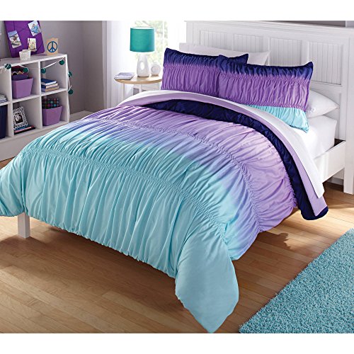Book Cover Casa Ombre Ruched 2 Piece Comforter Set, Twin, Blue