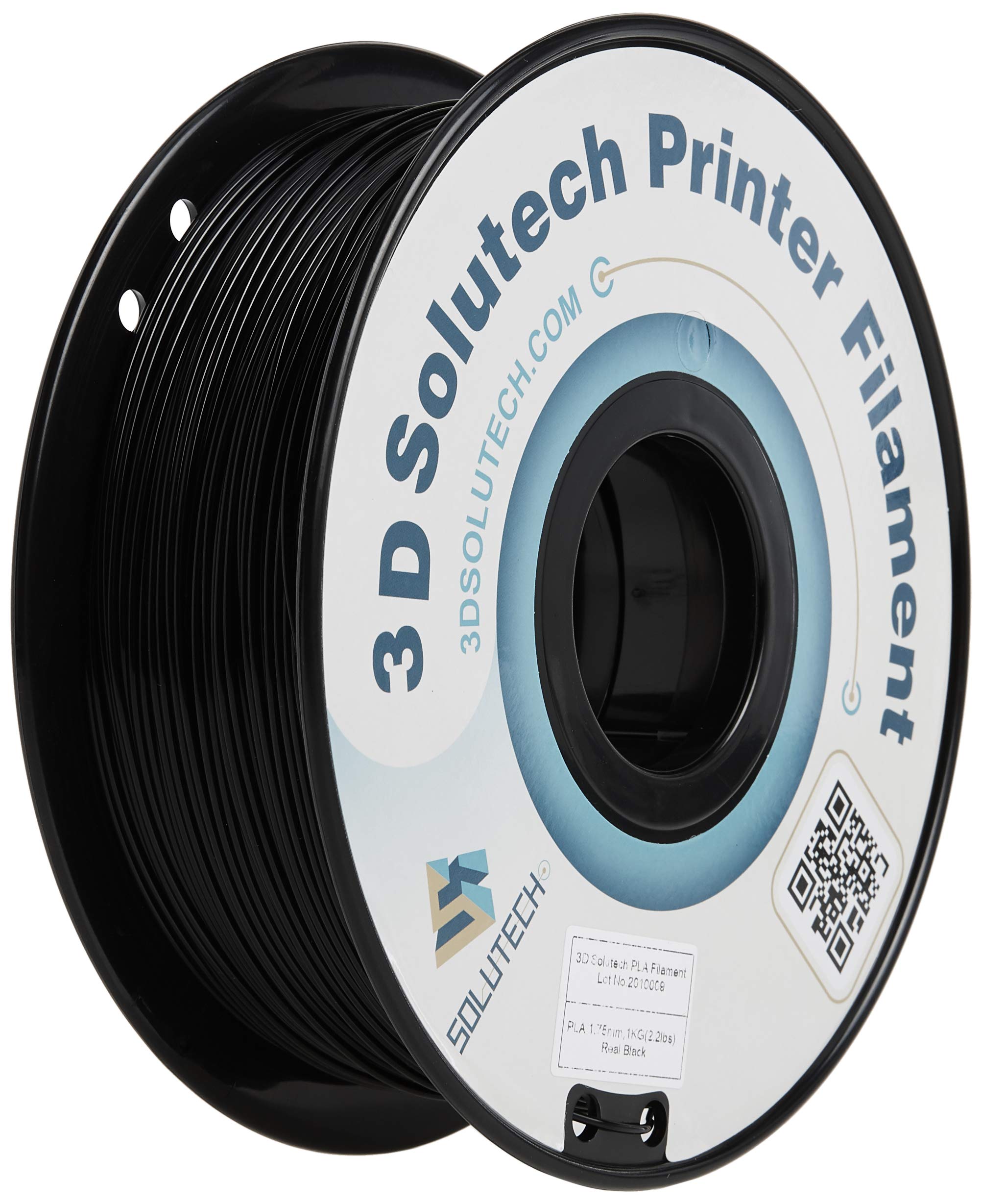 3D Solutech Real Black 3D Printer PLA Filament 1.75MM Filament, Dimensional Accuracy +/- 0.03 mm, 2.2 LBS (1.0KG) - PLA175RBLK