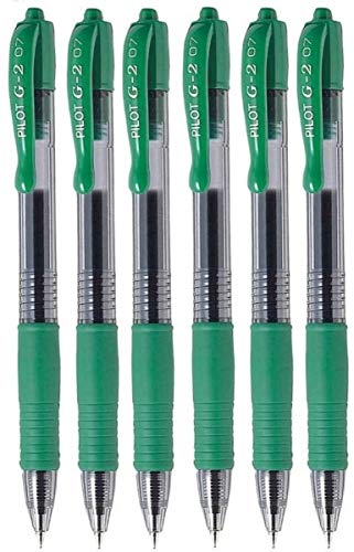 Pilot G2 Premium Retractable Gel-Ink Pens, Fine Point, 0.7mm, Green, 6-Count