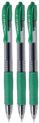 Pilot G2 07 Green Fine Retractable Gel Ink Pen Rollerball 0.7mm Nib Tip 0.39mm Line Width Refillable BL-G2-7 (Pack Of 3)