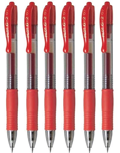 Book Cover Pilot G2 07 Red Fine Retractable Gel Ink Pen Rollerball 0.7mm Nib Tip 0.39mm Line Width Refillable BL-G2-7 (Pack Of 6)