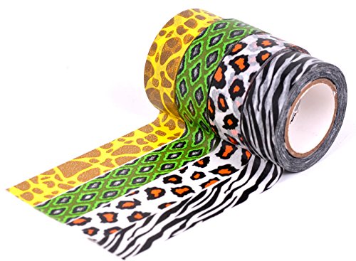 HIART Repositionable Washi Tape, Animal Print Collection Wild At Heart, Set of 4
