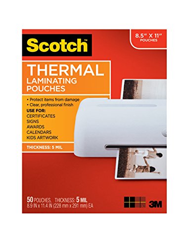 Book Cover Scotch Thermal Laminating Pouches, 8.9 x 11.4-Inches, 5 mil thick, 50-Pack (TP5854-50)