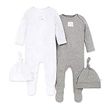 Burt's Bees Baby Boys Romper Jumpsuit, 100% Organic Cotton One-Piece Coverall and Toddler Footie, Heather Grey/White 2-PK, 0-3 Months US