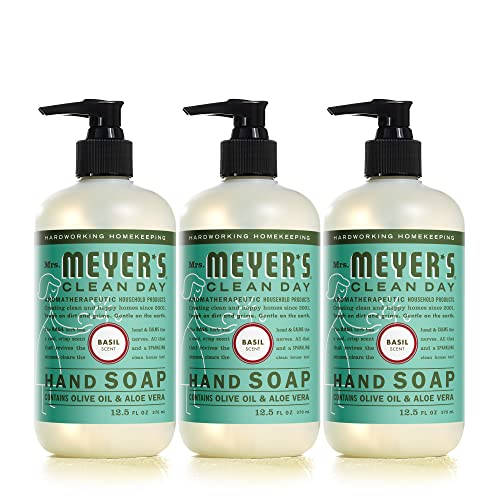 Book Cover Mrs. Meyer's Clean Day Liquid Hand Soap, Cruelty Free and Biodegradable Hand Wash Formula Made with Essential Oils, Basil Scent, 12.5 oz - Pack of 3
