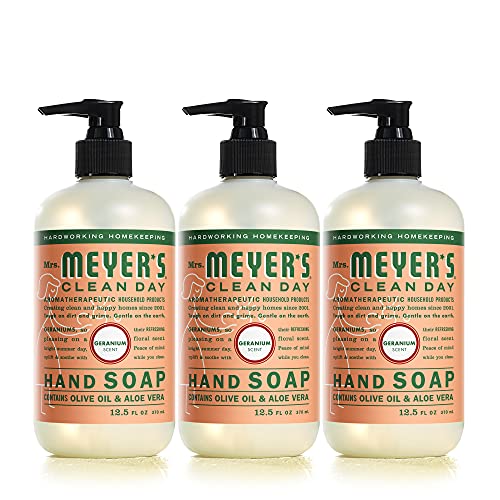 Book Cover Mrs. Meyer's Clean Day Liquid Hand Soap, Cruelty Free and Biodegradable Hand Wash Formula Made with Essential Oils, Geranium Scent, 12.5 oz - Pack of 3