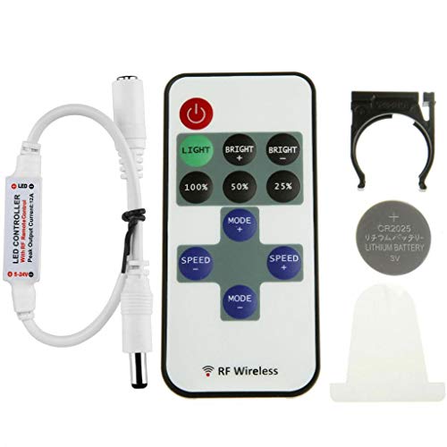 LE® Mini Remote Controller for Single Color LED Strip Lights, RF Dimmer for 12 V DC LED Light Strips, 12A, Wireless Remote Control for All Dimmable 3528 5050 LED Strip