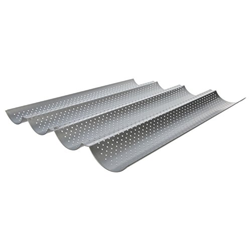 Plaque de cuisson moule pour 4 baguettes - Anti-adhésif - Plaque à pain perforée - Réversible pour biscuits et tuiles aux amandes !!!!