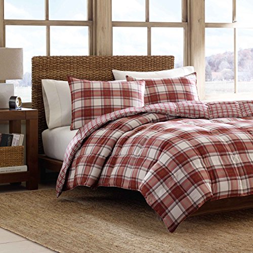 Book Cover Eddie Bauer Edgewood Collection Plush Super Soft Micro-Suede Premium Quality Down Alternative Comforter With Matching Shams, 3-Piece Bedding Set, Reversible Plaid, Full/Queen, Red