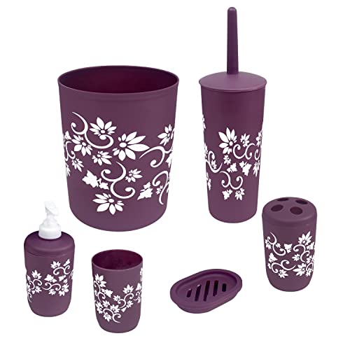 Book Cover Blue Donuts Bathroom Accessories Set Complete, Toilet Brush and Holder, Trash Can, Toothbrush Holder, Purple, 6 Pieces