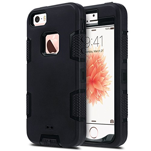 ULAK iPhone 5S Case, iPhone 5 Case, iPhone SE Case (2016 released), Heavy Duty Shockproof Sport Rugged Drop Resistant Dustproof Protective Cover for iPhone 5/5S/SE, Black (Not fit iPhone SE 2020 2022)