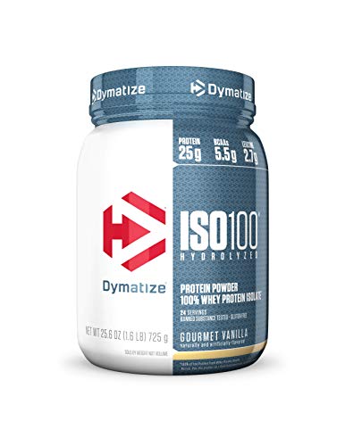 Book Cover Dymatize ISO100 Hydrolyzed Protein Powder, White, Gourmet Vanilla, 25.6 Ounce