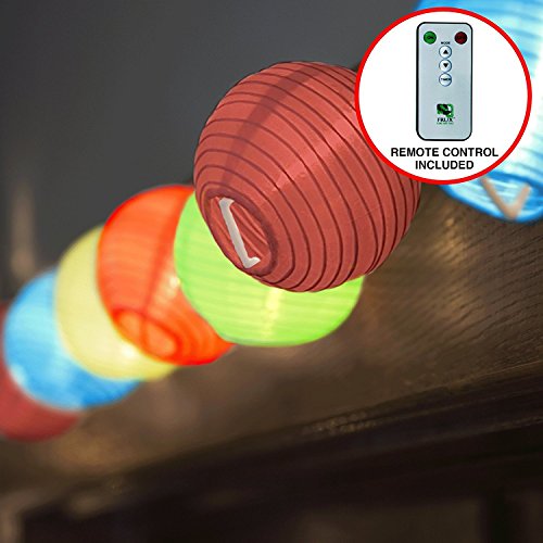 24 Multi Color Lantern String Lights : Indoor Outdoor Mini Nylon Weather Resistant Lighting, Extra Long 16ft With Remote Control, Connectable up to 3 Sets, Bonus Hanging Hooks & Remote Control