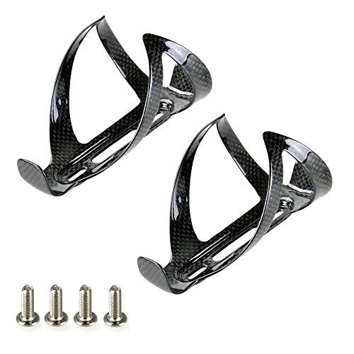 PERGEAR Black Carbon Fiber Lightweight Bicycle Water Bottle Cage for Cycling - Pack of 2