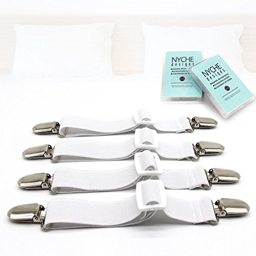 Book Cover The Nyche Designs Adjustable Heavy Duty Bed Sheet Grippers Holders Cover Suspenders (Set of 4)