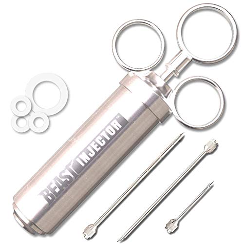 Book Cover Grill BEAST - 304 Stainless Steel Meat Injector Kit with 2-oz Large Capacity Barrel and 3 Professional Marinade Needles