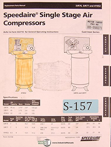 Speedaire 3JR76, 3JR77 and 4YN52, Compressor Parts Manual