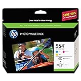 HP 564 | 3 Ink Cartridges with Assorted Photo Paper | Cyan, Magenta, Yellow | Works with HP DeskJet 3500 Series, HP OfficeJet 4600 5500 C6300 6500 7500 Series, B8550, D7560, C510, B209, B210, C309, C310, C410, C510 | CB318WN, CB319WN, CB320WN