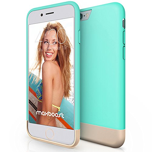 iPhone 6 Case, Maxboost Vibrance Series iPhone 6 Case Protective Soft Interior Metallic Finish with Slider Style Hard Case for iPhone 6 (4.7-Inch) - Turquoise/Champagne Gold