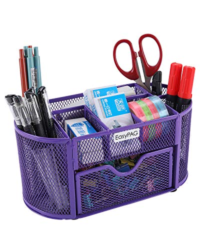 Book Cover EasyPAG Desk Organizer 9 Components Mesh Office Desktop Supply Caddy with Drawer ,Purple